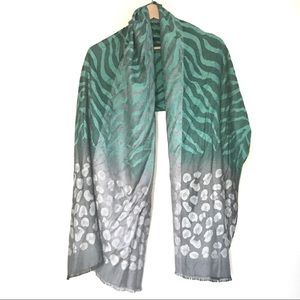 Fine silk silver & sea green scarf w/leopard spots